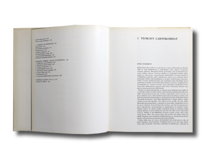 Valkoinenpoyta-sislu2 Göran Schildt: Alvar Aalto – Valkoinen pöytä (Otava, 1982)