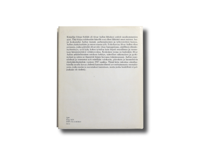 Valkoinenpoyta-taka Göran Schildt: Alvar Aalto – Valkoinen pöytä (Otava, 1982)