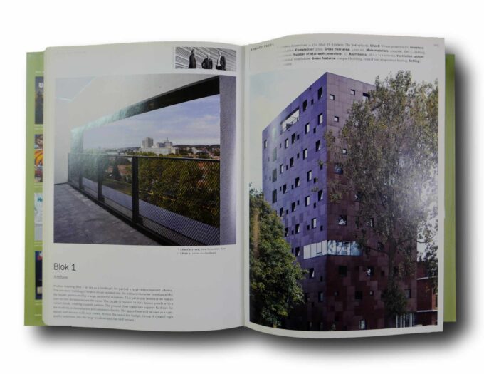 Photo showing a sample spread of the book Apartment Buildings