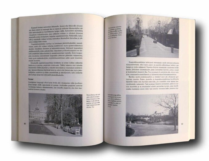 Photo showing a sample spread of the book Kaupunkiympäristön suunnittelu