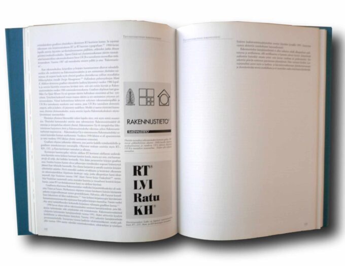 Rakennustiedon-historiikki-auk Photo showing a sample spread of the book Rakennustiedon historiikki