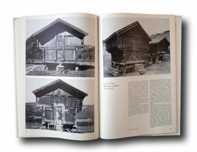 Photo showing a sample spread of the book Stav og laft i Norge