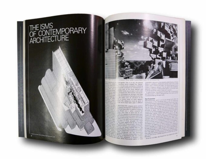 Photo showing a sample spread of the book A.D. Architectural Design 52 7/8 1982: Modern Architecture and the Critical Present