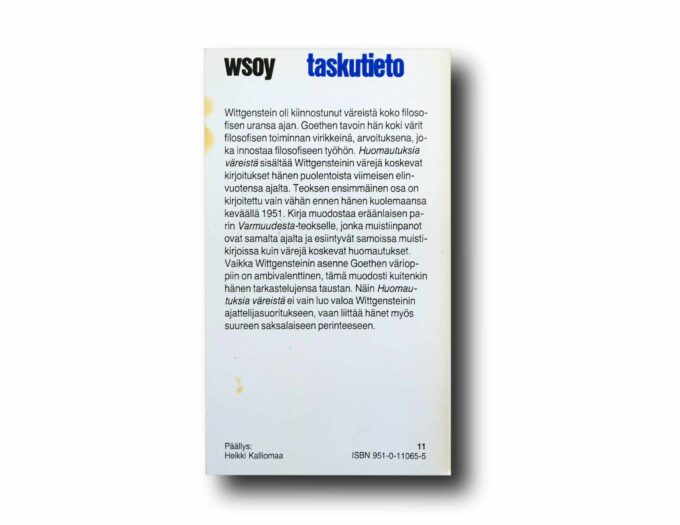 Wittgenstein-Huomautuksia-vareista-taka Photo showing a sample spread of the book Huomautuksia väreistä