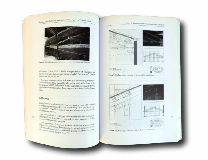 Photo showing a sample spread of the book European Timber Buildings as an Expression of Technological and Technical Cultures