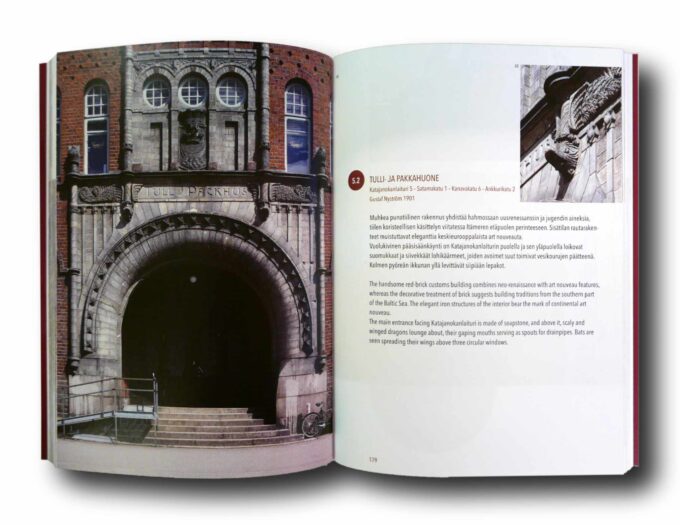 Photo showing a sample spread of the book Eläimellinen Helsinki – kävelyreittejä kaupungissa