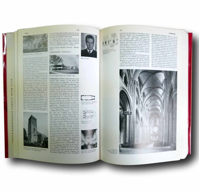 Photo showing a sample spread of the book Lexikon der Weltarchitektur