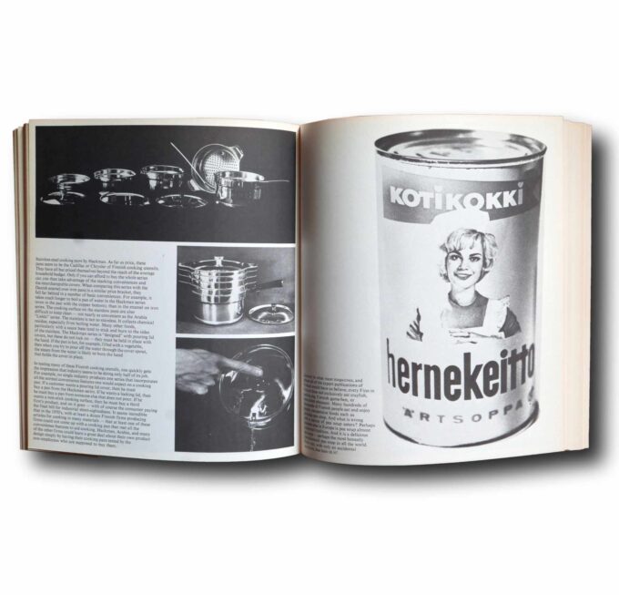 Photo showing a sample spread of the book Finnish Design: Facts and Fancy