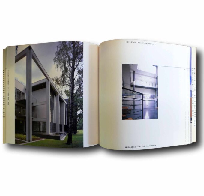 Photo showing a sample spread of the book Architecture Finlandaise Nouvelle / New Finnish Architecture / Neue Finnische Architektur